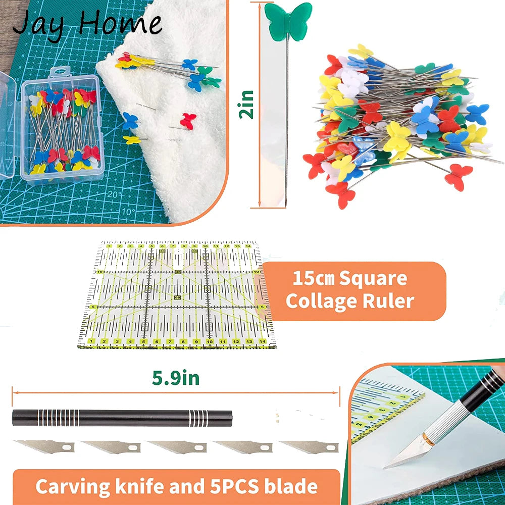 42PCS Rotary Cutter Set 45mm Fabric Cutter Set & Tailor's Scissors & Patchwork Ruler & Carving Knife & Fabric Clips Sewing Craft