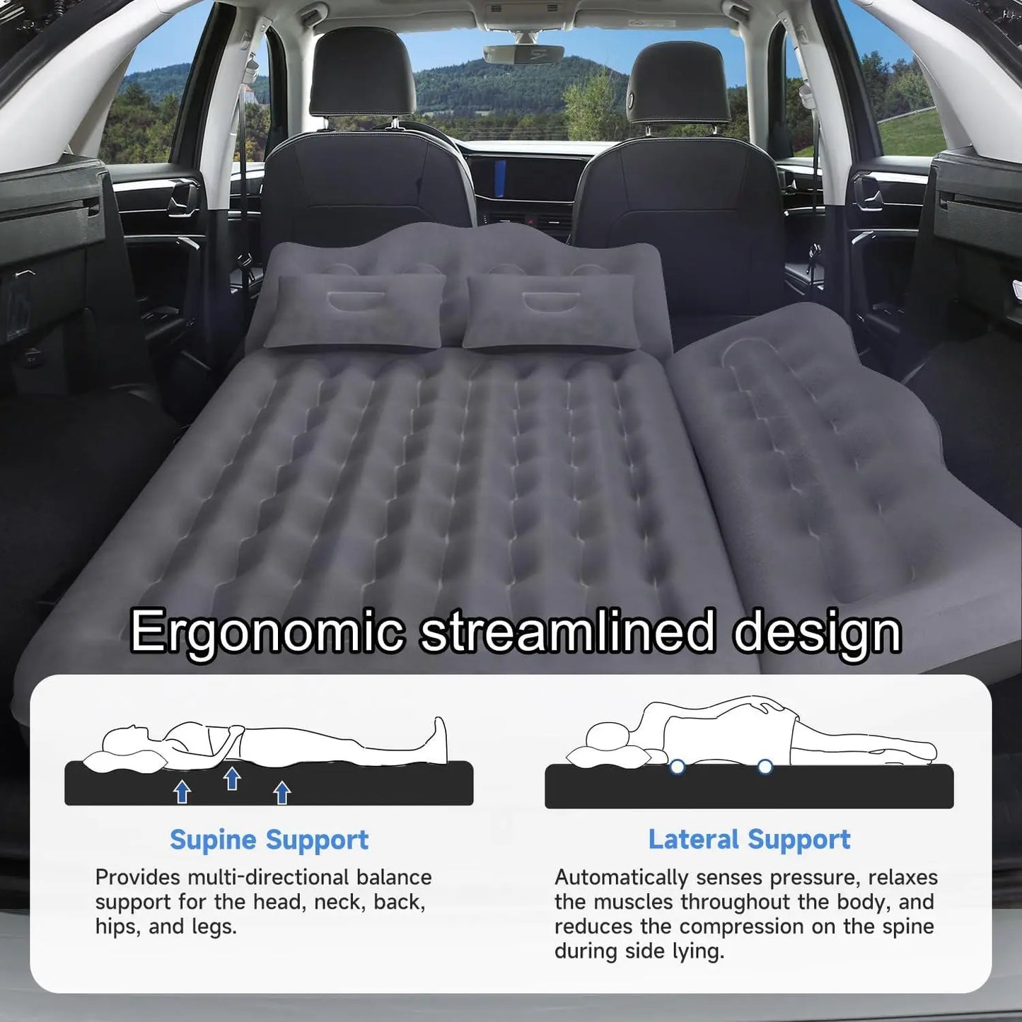 Umbrauto Inflatable Car Mattress Bed: SUV Camping Air Mattress for Truck Backseat with Pump & Pillows, Blow Up Car Sleeping Matt