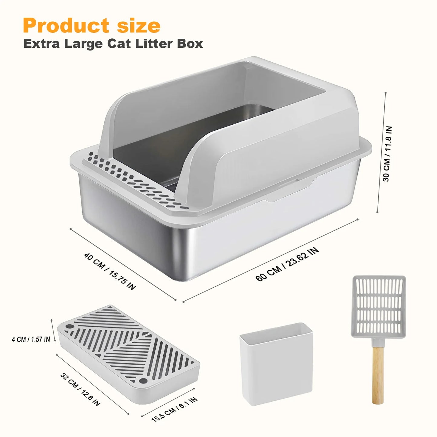 Stainless Steel Cat Litter Box XL Extra Large Enclosure Cat Box with Lid for Small Big Cats, Double Pedal Filter Metal High Sid