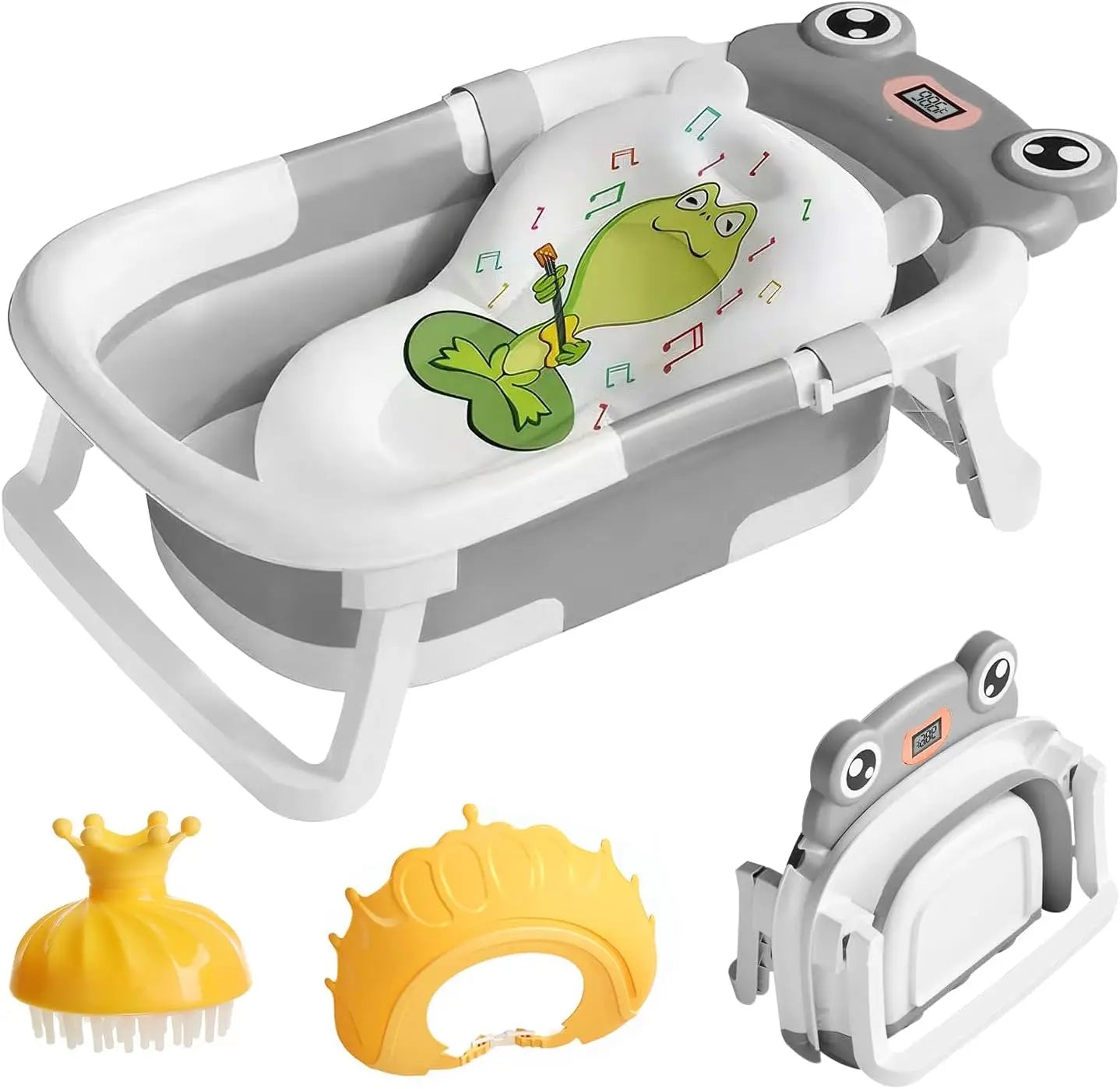 Baby Bathtub Real-Time Temperature Display Bathroom Basket Tub Non-Slip Foldable Folding Bathtub with Cushion Support for Shower