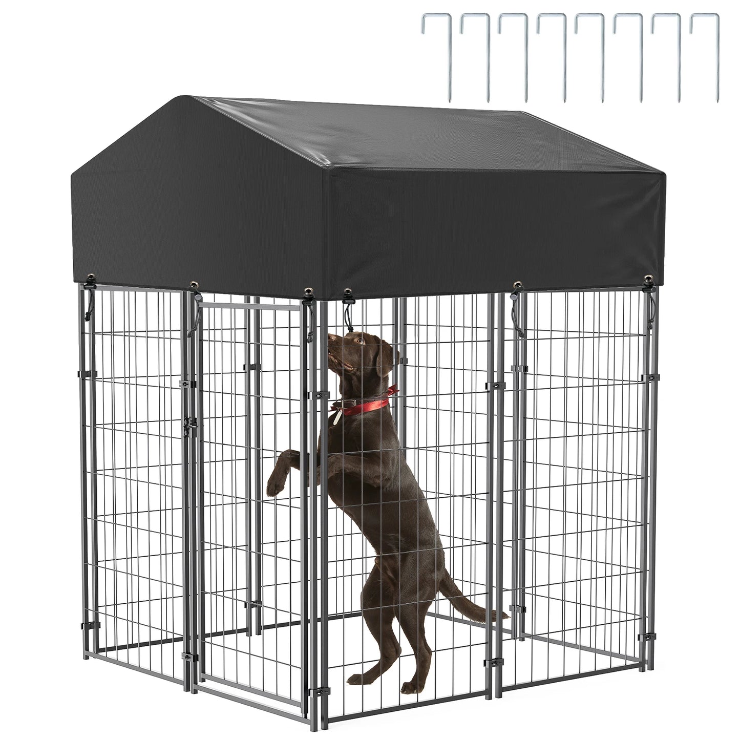 Large Dog Kennel Outdoor Dogs Welded Wire Kennels and Runs Crates for Yard with Stakes Water Proof Cover Canopy