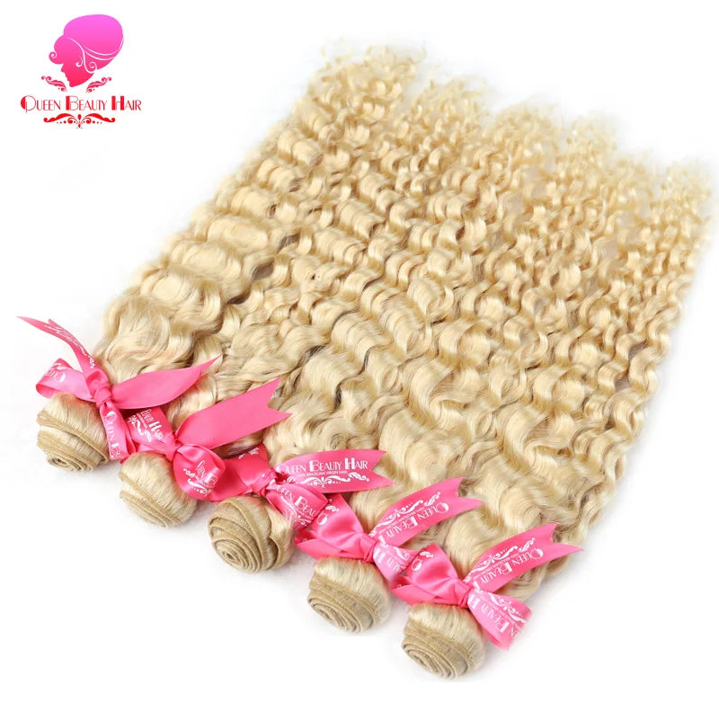 Wholesale Bundles Deals  24 26 28 30 Inch Brazilian 613 Deep Wave Bundles Remy Human Hair Weaving Blonde Deepwave Curly Bundles