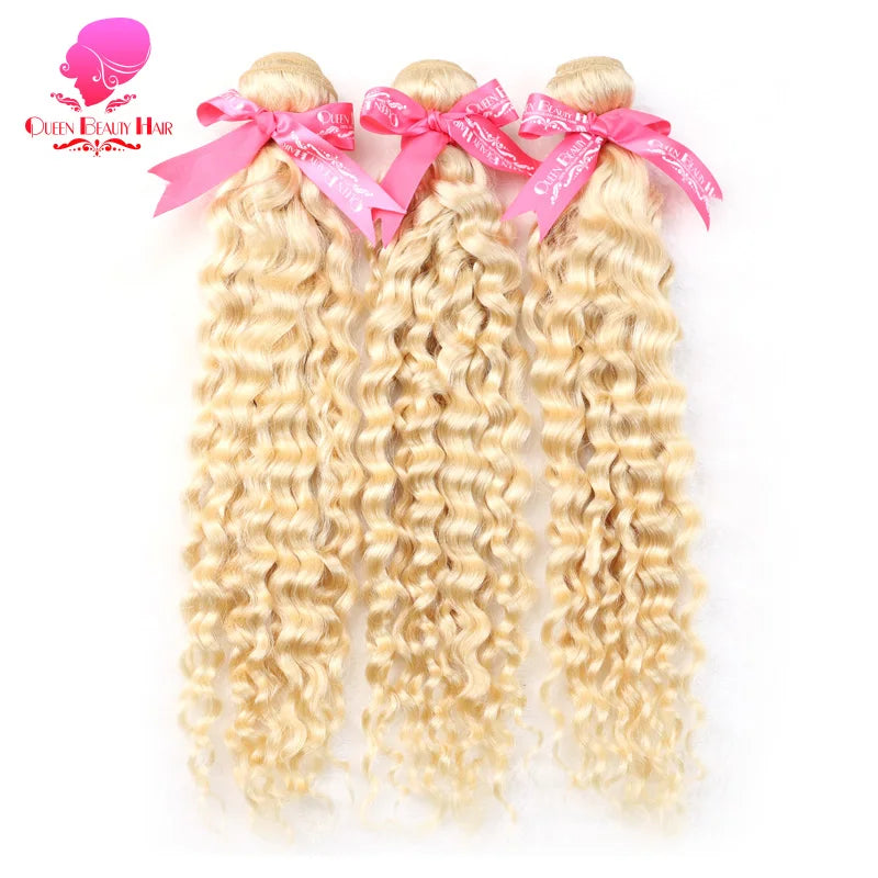 Wholesale Bundles Deals  24 26 28 30 Inch Brazilian 613 Deep Wave Bundles Remy Human Hair Weaving Blonde Deepwave Curly Bundles