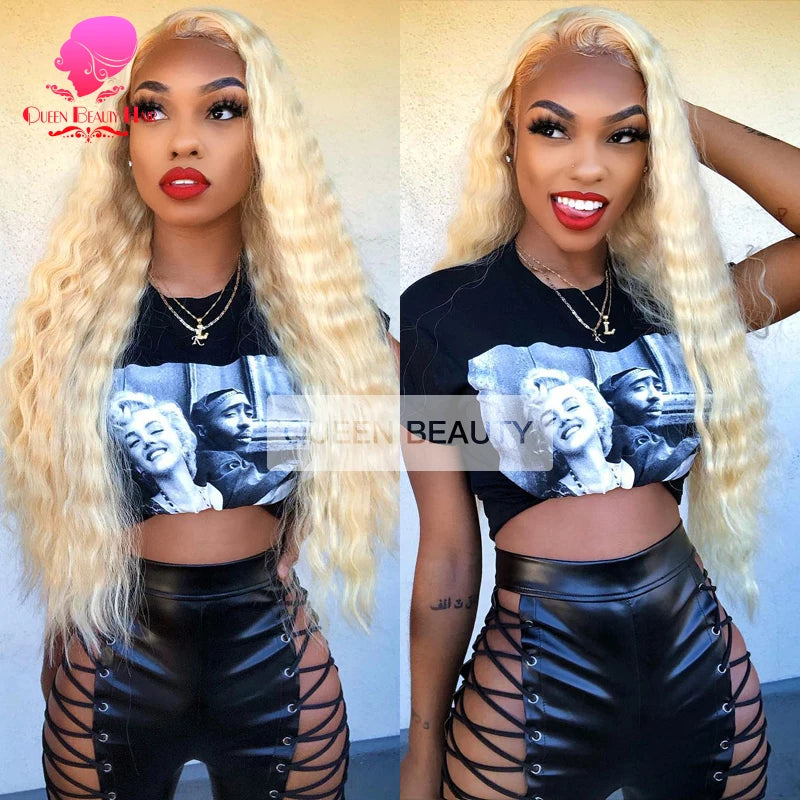 Wholesale Bundles Deals  24 26 28 30 Inch Brazilian 613 Deep Wave Bundles Remy Human Hair Weaving Blonde Deepwave Curly Bundles