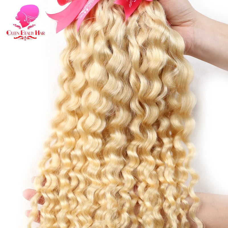 Wholesale Bundles Deals  24 26 28 30 Inch Brazilian 613 Deep Wave Bundles Remy Human Hair Weaving Blonde Deepwave Curly Bundles
