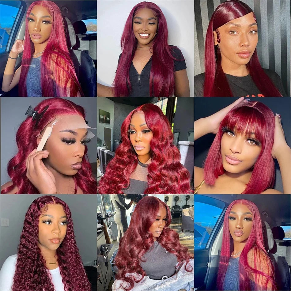 30 36 Inch 99J Burgundy Colored 13x4 Lace Front Wig Bone Straight 13x6 HD Red Lace Frontal Human Hair Wigs For Women