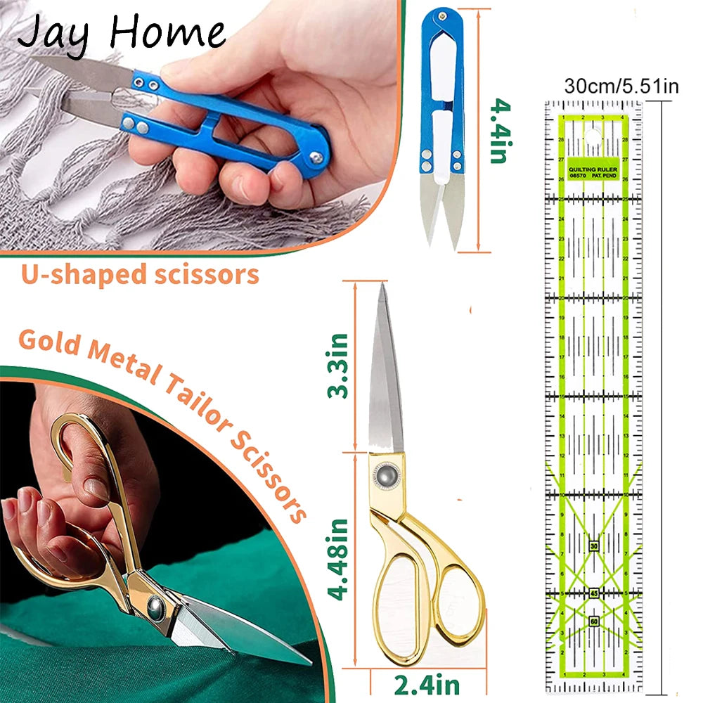 42PCS Rotary Cutter Set 45mm Fabric Cutter Set & Tailor's Scissors & Patchwork Ruler & Carving Knife & Fabric Clips Sewing Craft