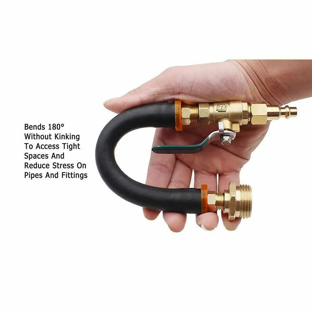 RV Winterizing Blow Out Adapter W Shut-Off Valve 3/4"-11 NH Thread & 1/4" Quick-connect for Motorhome Boat Camper Travel Trailer