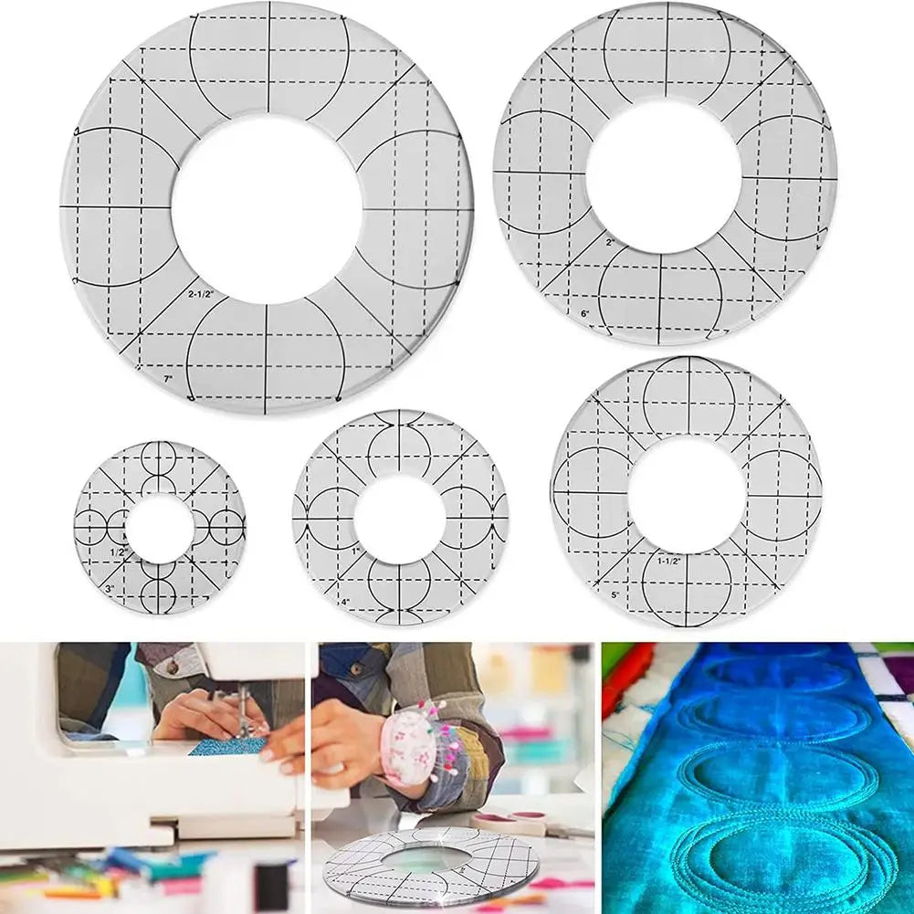 5PCS Sewing Circle Template Perfect Round Template Quilted Template Quilting Frames Non-Slip Sewing Rulers Easy To Hold 3-7 Inch