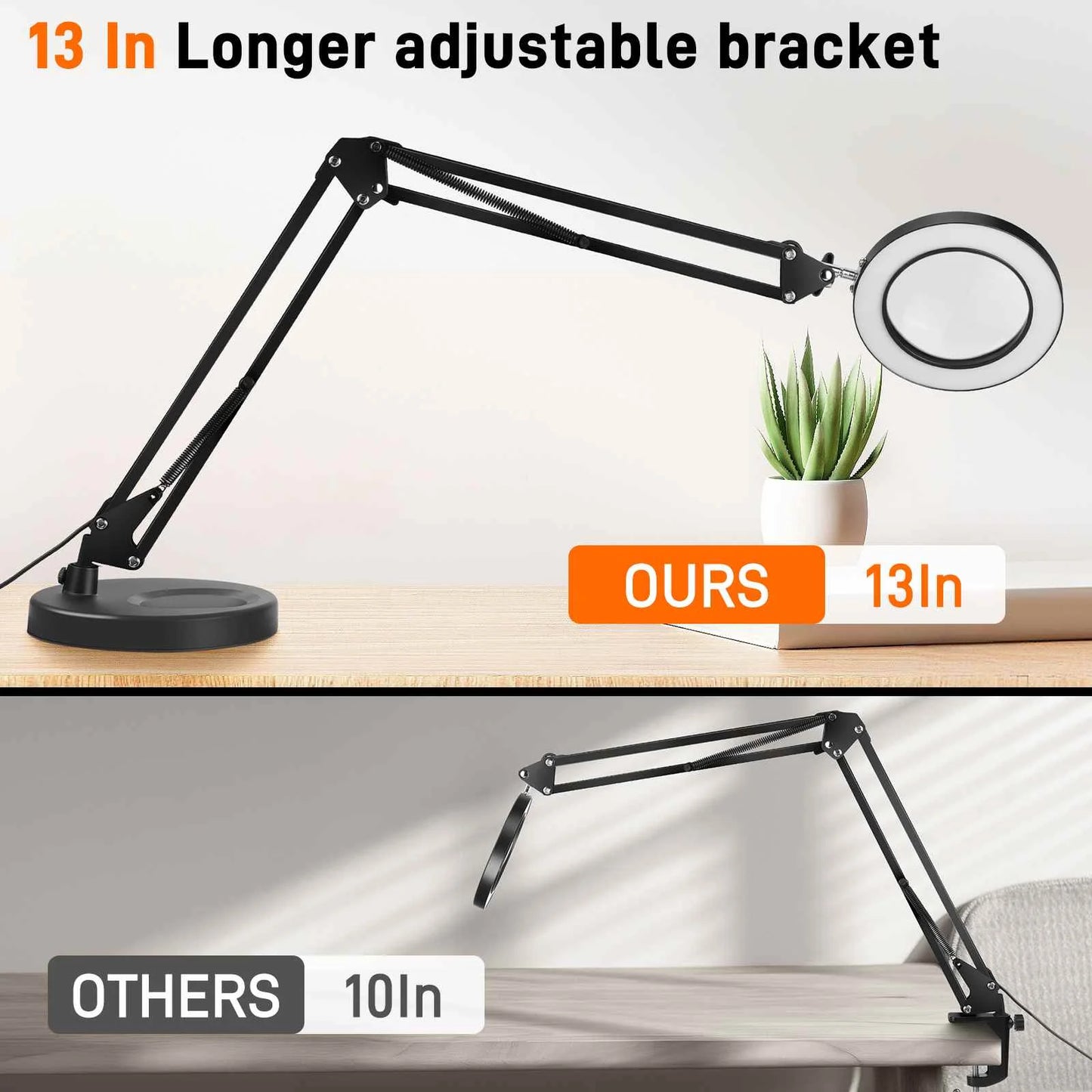 Magnifier LED Lamp 10X Magnifying Glass with Light 10 Levels LED Reading Light with Clamp Stand Craft  3 Color Light Lamp
