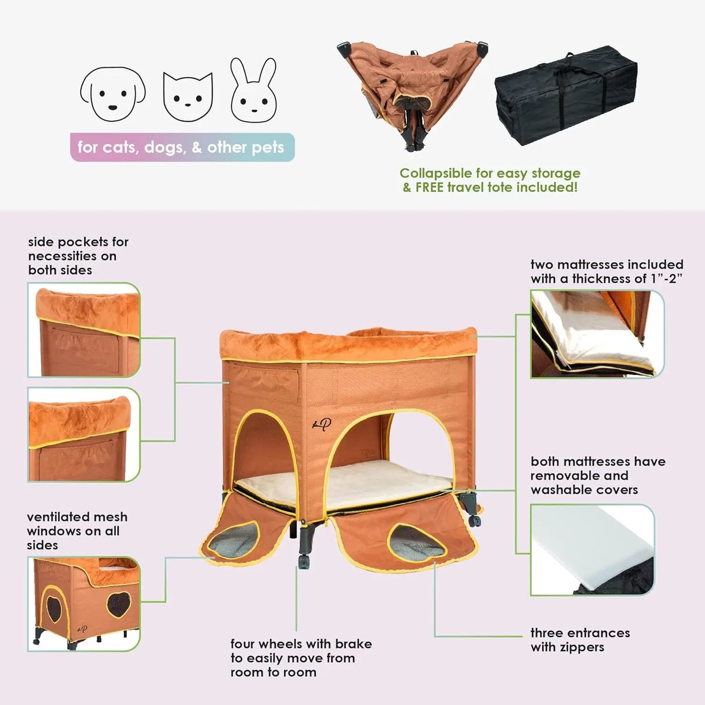 Bedside Lounge Pet Bed, Bunk Bed for Medium Size Pets, Raised Lounge Bed for Cats & Dogs, Lion’s Den Design, Brown