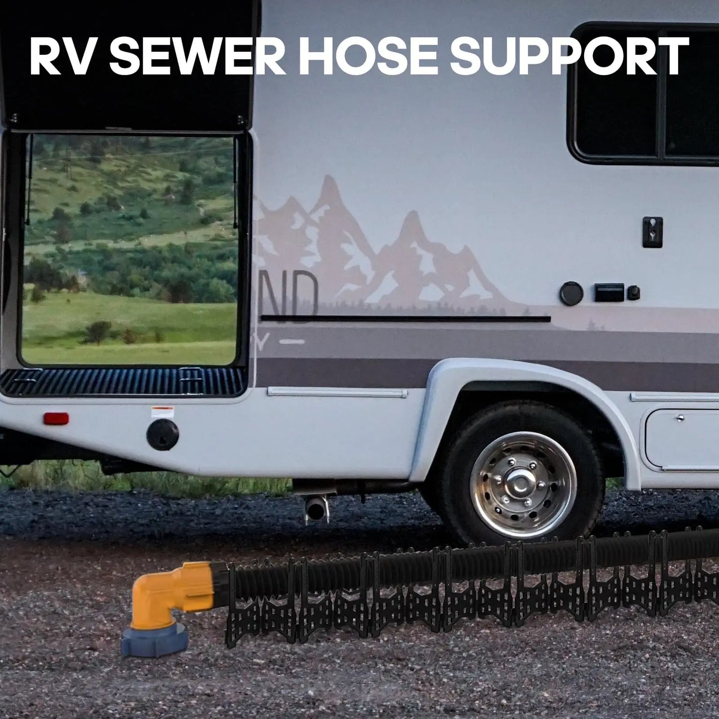 RV Sewer Hose Support, RV Septic Hose Support, Camper Sewer Hose Support, Black Height Adjustable Sewer Hose Holder, with