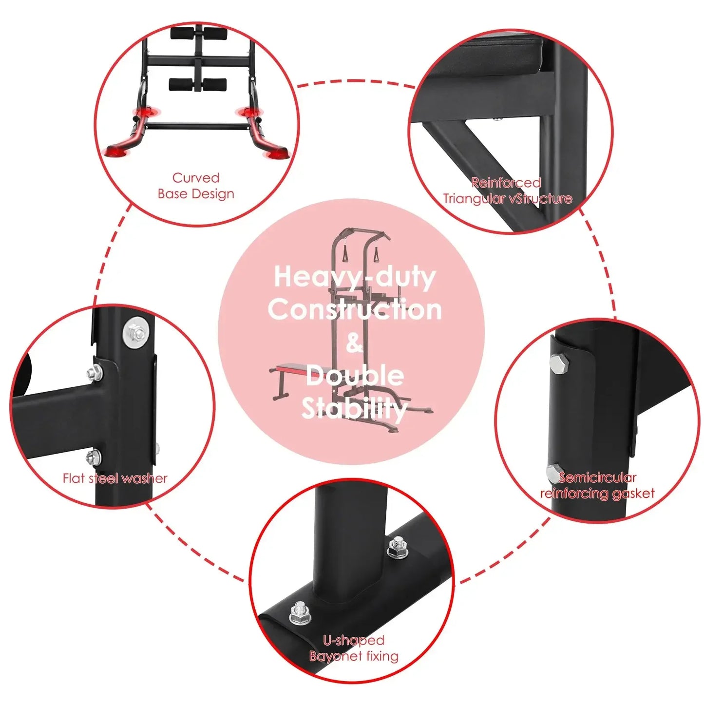 Functional Fitness Gym Style Training Power Tower & Adjustable Workout Bench System Foldable for Pull Ups and Dips, Load 200 kg