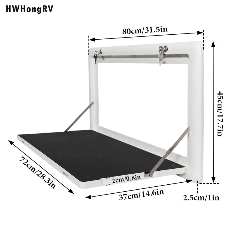 Foldable Aluminum Wall Mounted Picnic Table 31.5" x 17.7", Lockable Design for RV, Trailer, Camper, RV and Other Outdoor Uses.
