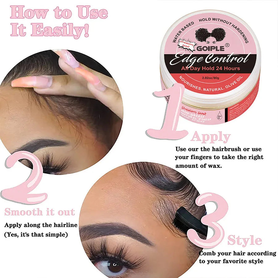 Edge Control for Black Women Natural Hair Gel Africa Edge Pomade Hairstyles Cream and Hair Wax Stick kit with Brush Band