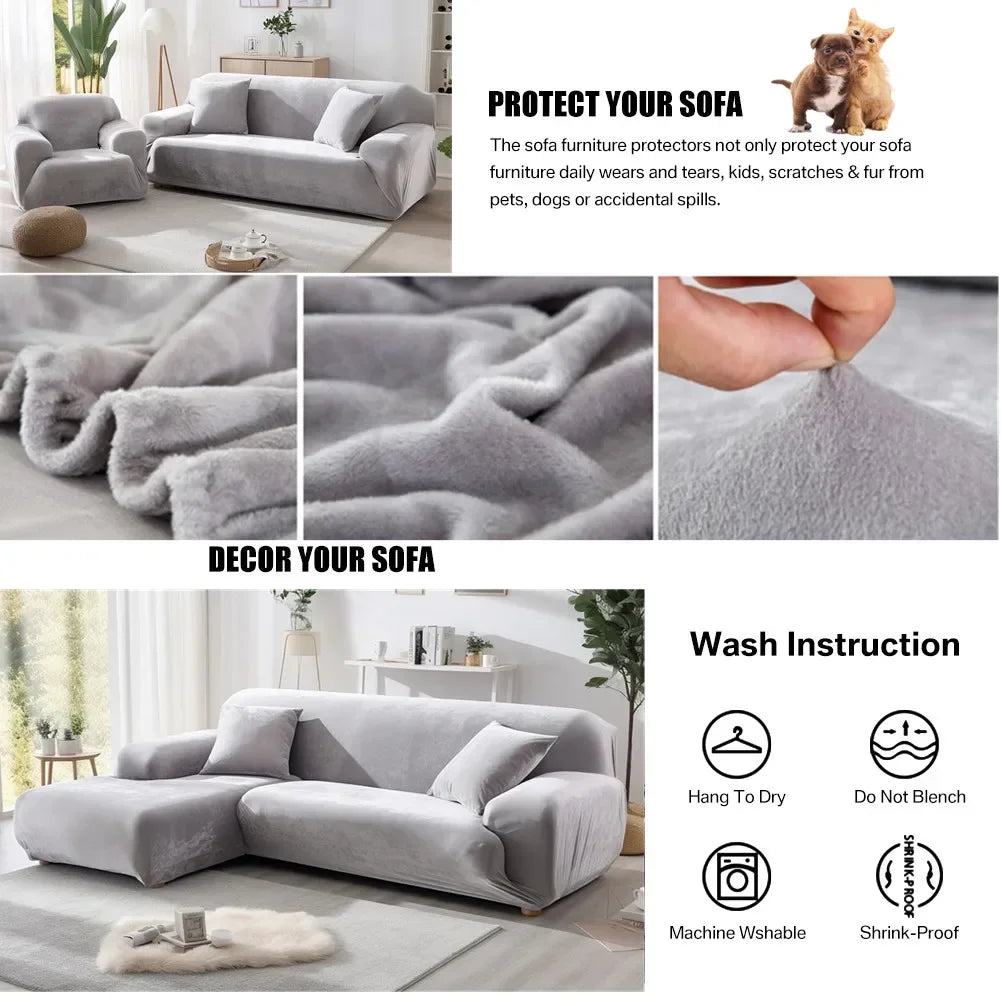 Thick Plush Sofa Covers Velvet Couch Cover Case for Living Room Soft Keep Warm Furniture Protector with 1Pc Free Pillowcase