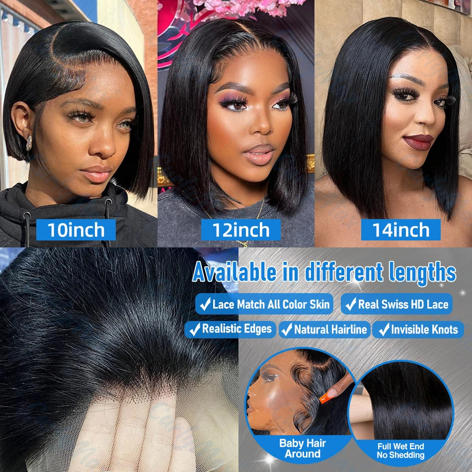 Brazilian Bone Straight Short Bob Human Hair Wigs Straight 13x6 HD Lace Frontal Human Hair Wigs 5x5 Closure Bob Wig For Women