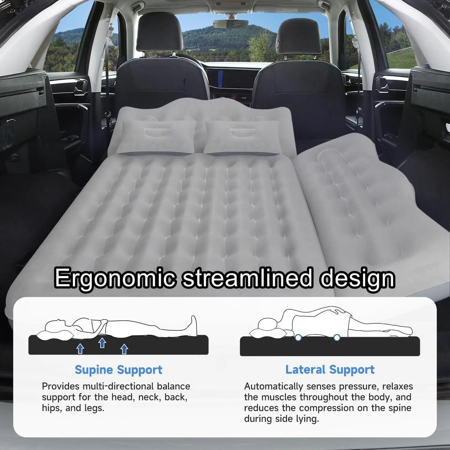 Umbrauto Inflatable Car Mattress Bed: SUV Camping Air Mattress for Truck Backseat with Pump & Pillows, Blow Up Car Sleeping Matt