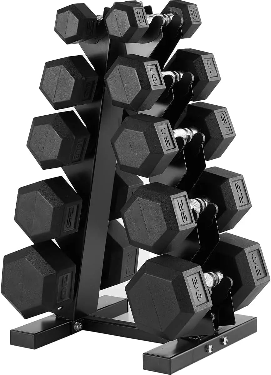 Dumbbell Set with Rack Rubber Coated Cast Iron Weights Non Slip Handles Space Saving Home Gym Set for Strength Training Floor Pr