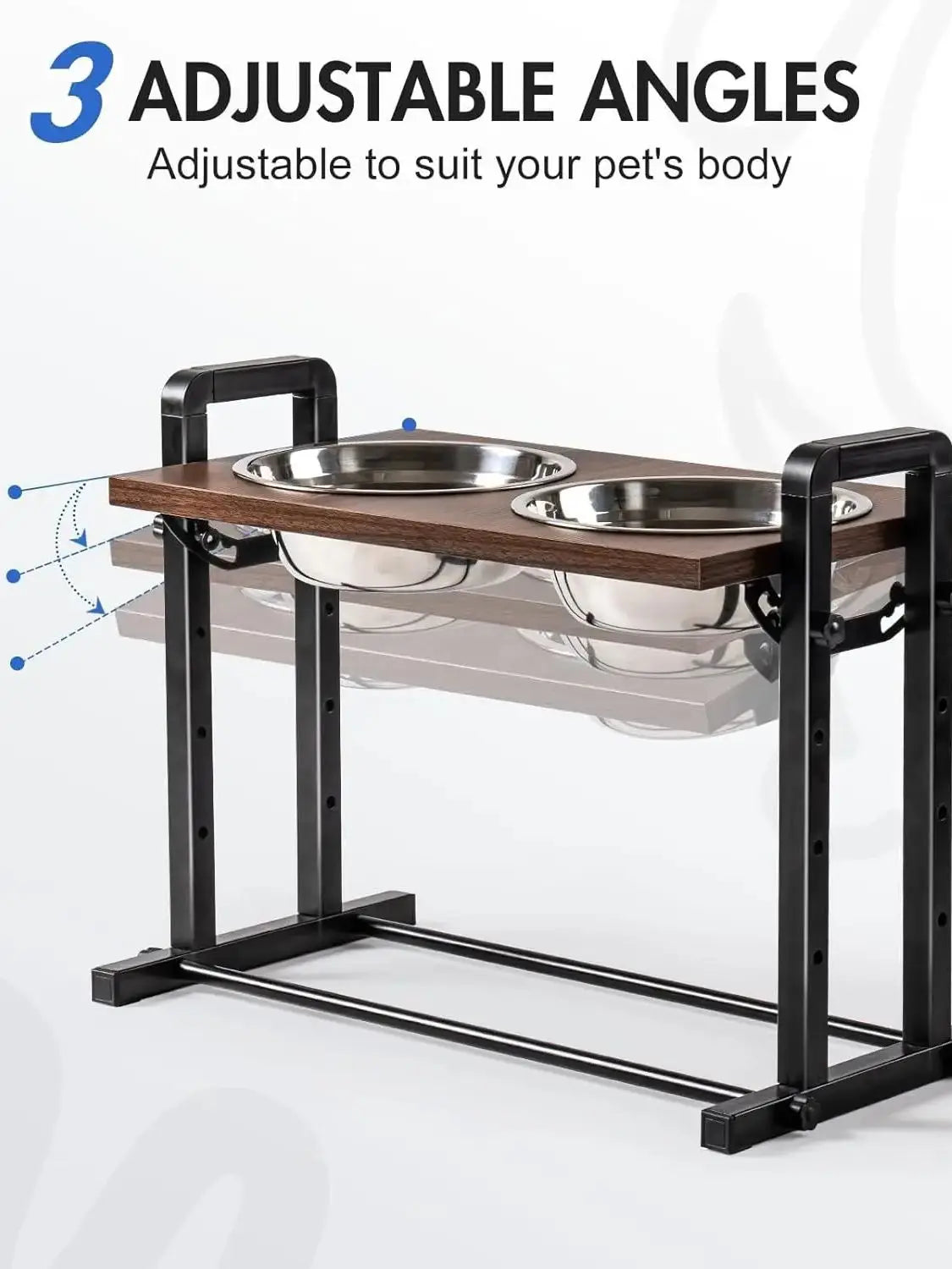 MEWOOFUN Raised Dog Bowl Height Adjustable Sturdy Wooden Raised Dog Bowls with 2x1200ml Stainless Steel Bowls for Dogs