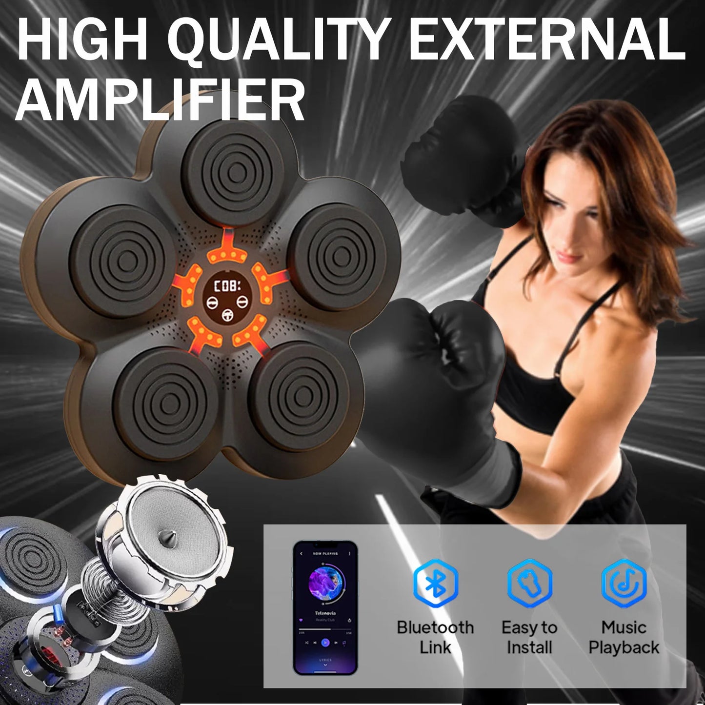 Smart Music Boxing Trainer Wall-Mounted Punching Machine 9-Speed Modes n Professional Boxing Gloves Wall Target Adult Children