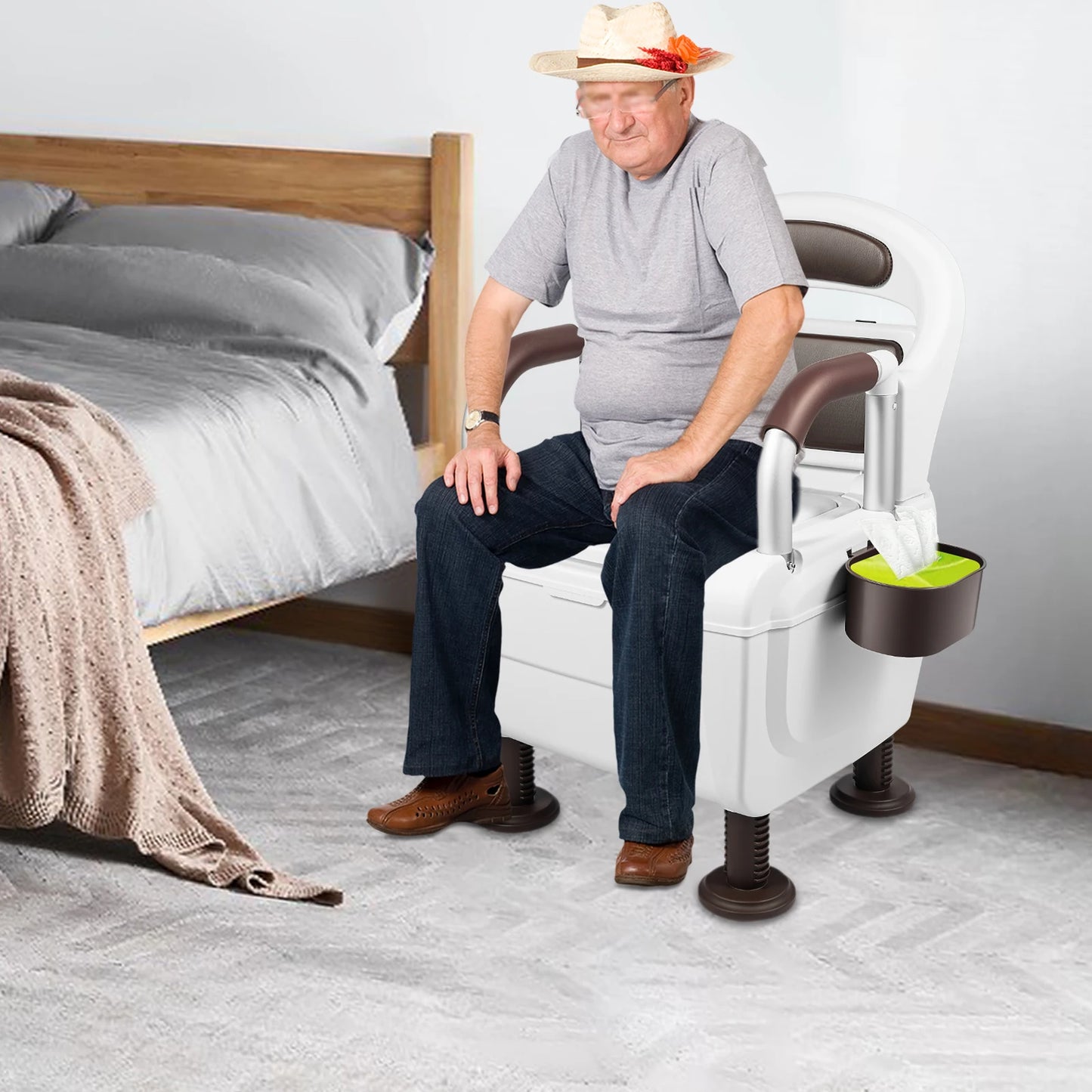 150kg Load Capacity Potty Chair for Adult with Adjustable Height Bedside Commode Toilet for The Elderly, Pregnant Women