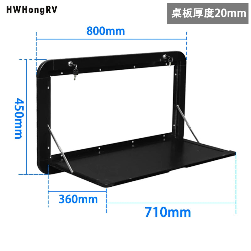 Foldable Aluminum Wall Mounted Picnic Table 31.5" x 17.7", Lockable Design for RV, Trailer, Camper, RV and Other Outdoor Uses.