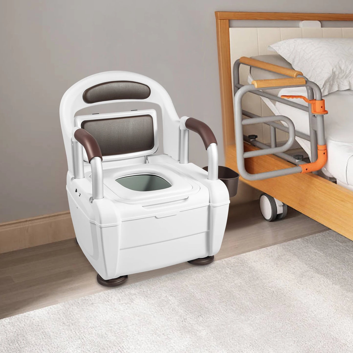 150kg Load Capacity Potty Chair for Adult with Adjustable Height Bedside Commode Toilet for The Elderly, Pregnant Women