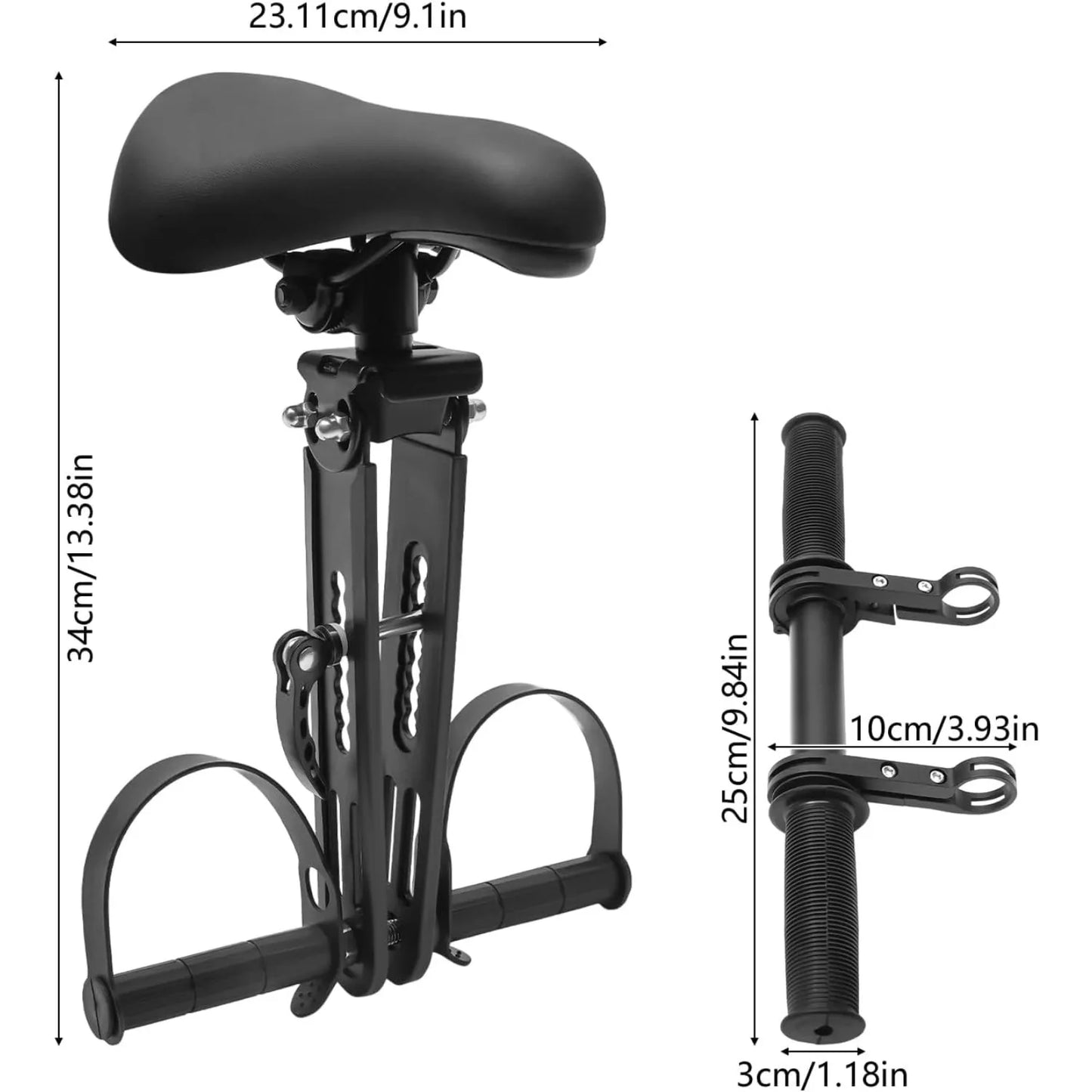Front-Mounted Kids Bike Seat for Ages 3-6, Adjustable Safety Belt & Non-Slip Handle, Fits Most Mountain Bikes, Max Load 100kg