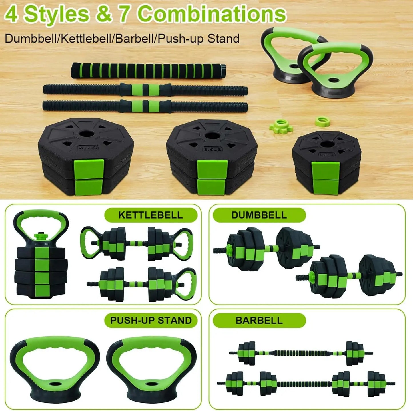 66lbs/88lbs Weight 4 in 1 Adjustable Kettlebell Set  Dumbbell Set Used as Kettlebells Barbell Push up Stand for GYM Home
