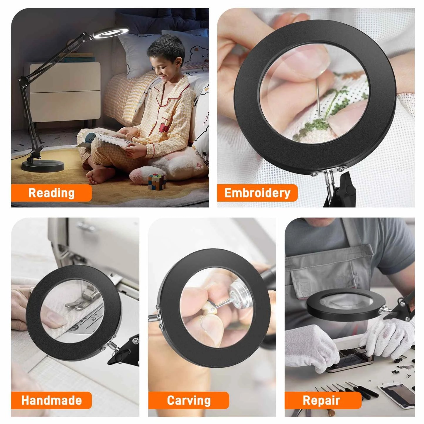 Magnifier LED Lamp 10X Magnifying Glass with Light 10 Levels LED Reading Light with Clamp Stand Craft  3 Color Light Lamp