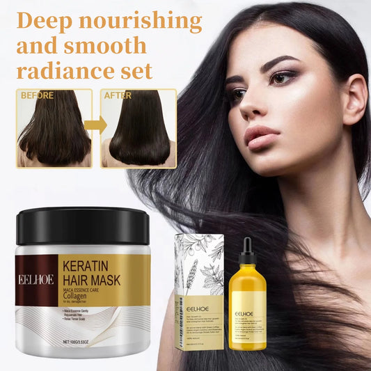 EELHOE Repairing Moisturizing Hair Mask & Rosemary Hair Oil Set Deep Moisturizing Split Ends Treatment Smoothing Shine Frizzy