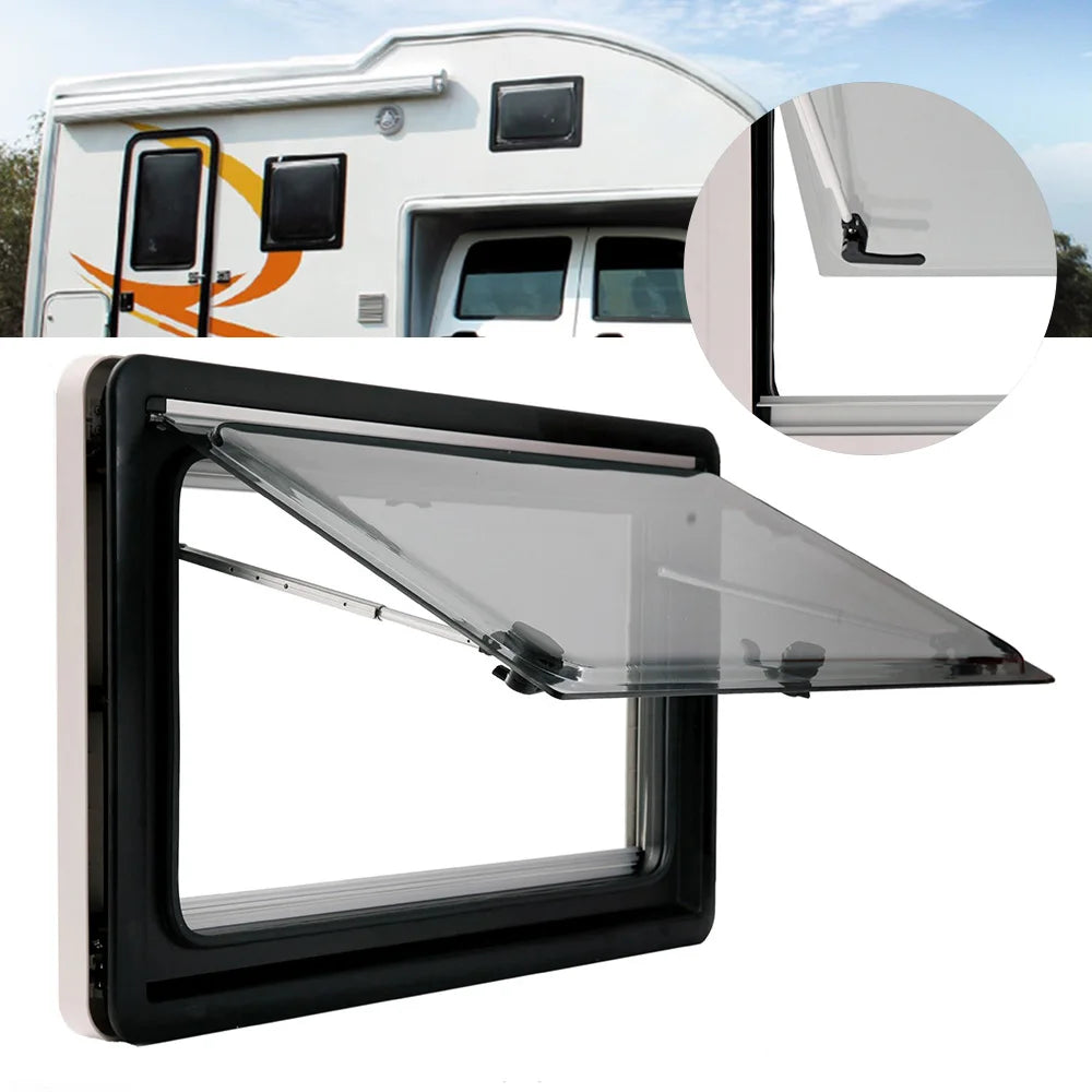 450x500MM Push-Out RV Ventilation Window Caravan Camper Extrapolated Ventilation Window with Integrated Sunshade, 70° Adjustable