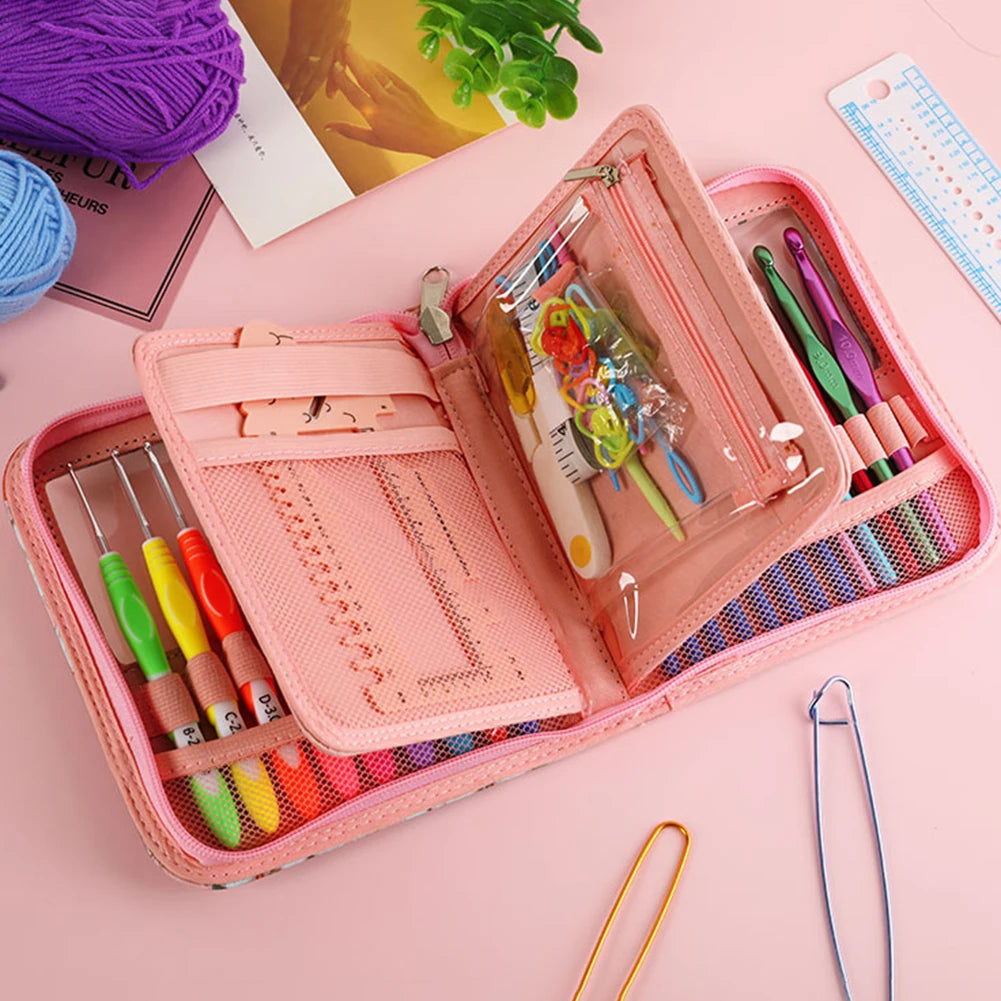 Aluminum Crochet Hooks Needles TPR Soft Handle Yarn Crochet Sets Comfortable Grip with Storage Bag for Sewing Weave Tool