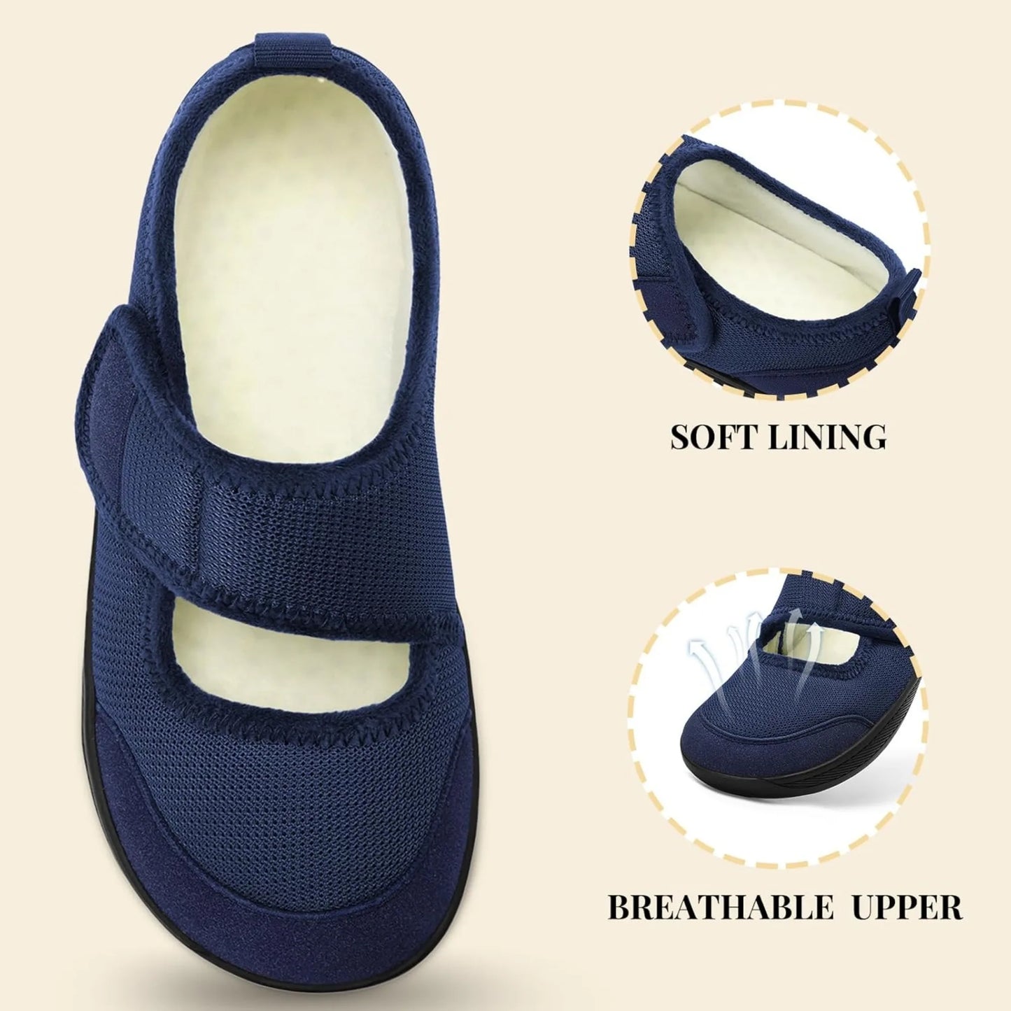 Womens Slippers Wide Width Diabetic Shoes Edema House Barefoot Walking Shoes Adjustable Indoor Outdoor Slippers