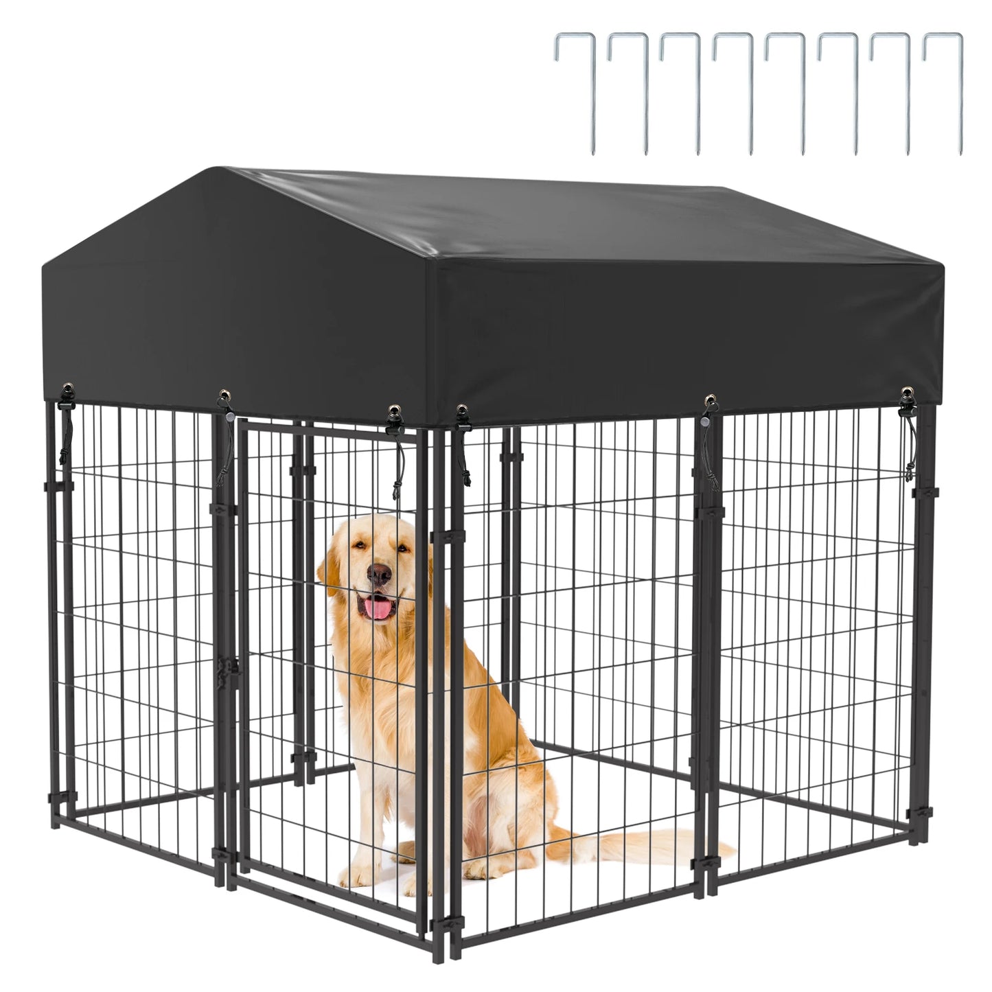 Large Dog Kennel Outdoor Dogs Welded Wire Kennels and Runs Crates for Yard with Stakes Water Proof Cover Canopy