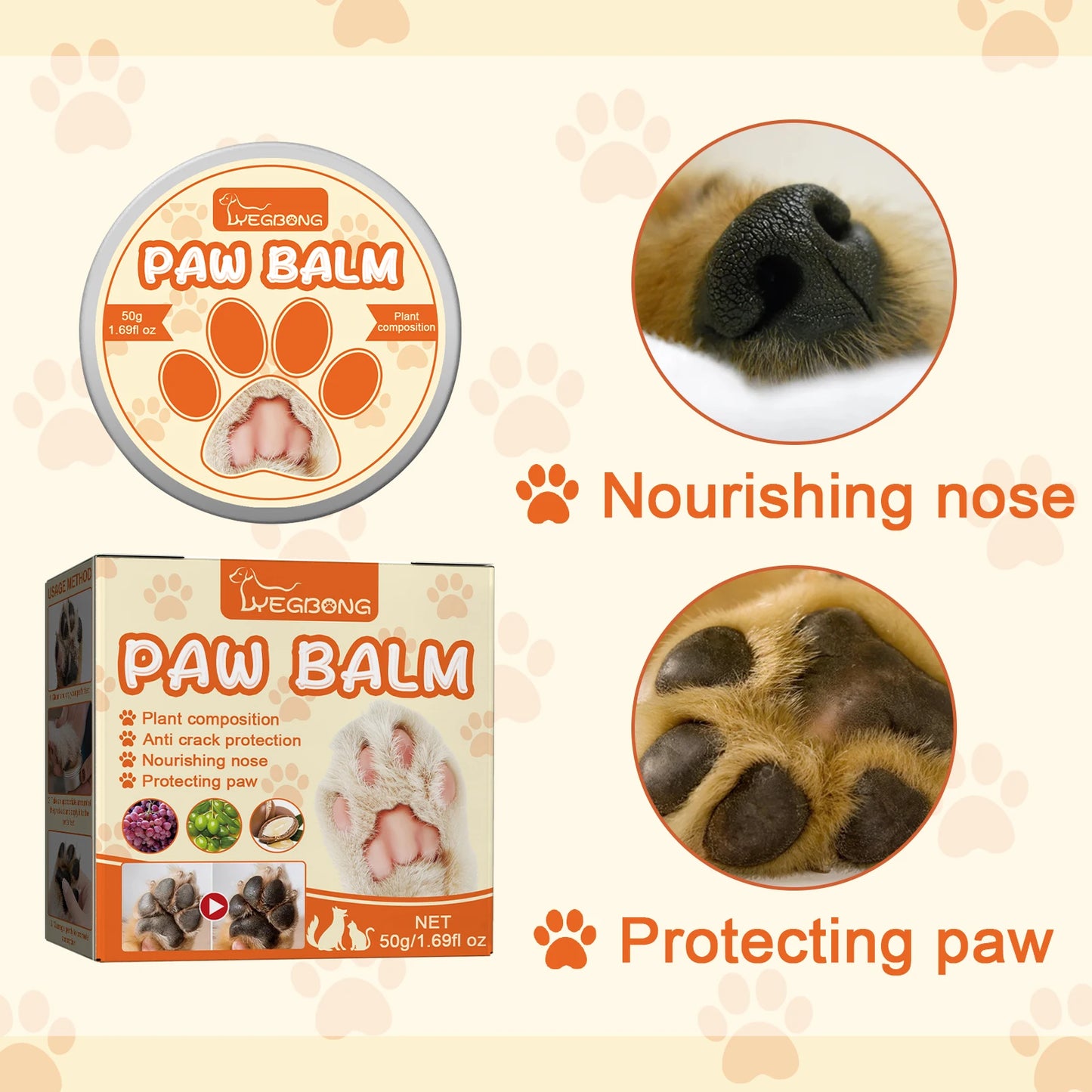 YEGBONG Pet Moisturizing And Paw Protection Cream, General Moisturizing Foot Sole Meat Pad Cracked Care Cream For Cats And Dogs