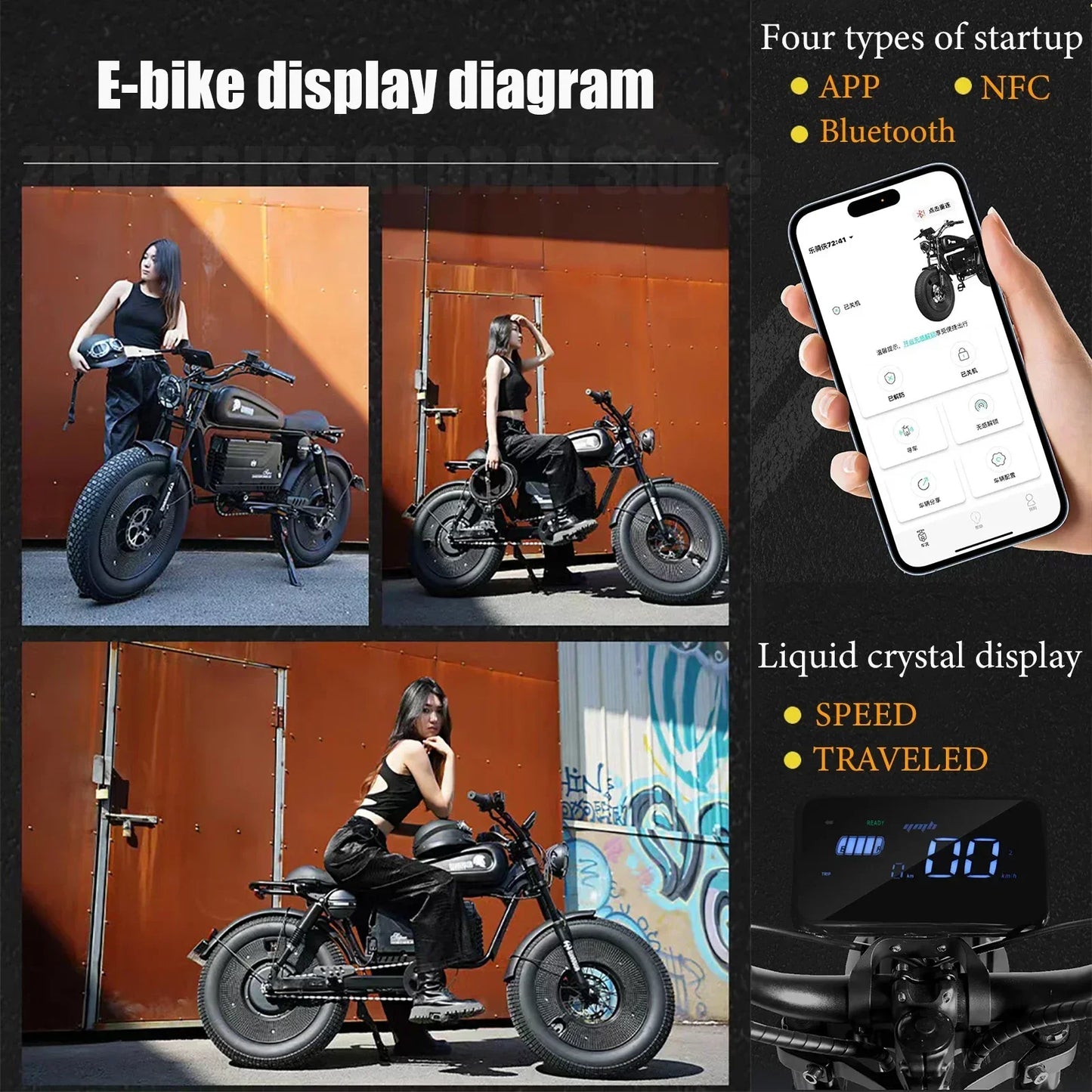 Black Warrior 1500W Motorbikes 48V60AH Electric Bicycle Adult Road Hydraulic brake Ebike 20inch Off-road Fat Tyre Electric Bike