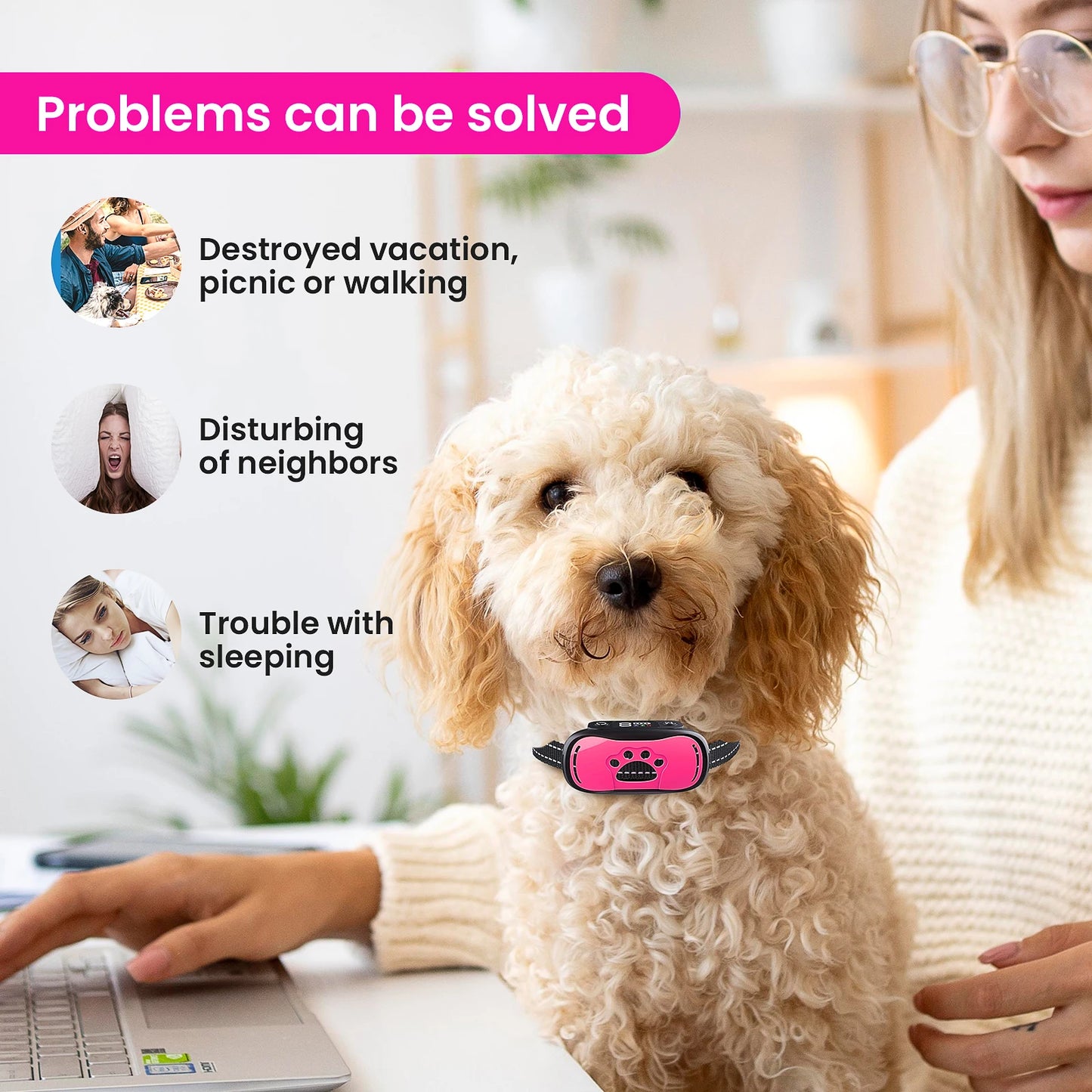 MASBRILL Bark Collar Rechargeable Anti Barking Training Collar Adjustable Sensitivity Intensity Beep Vibration for all Dogs