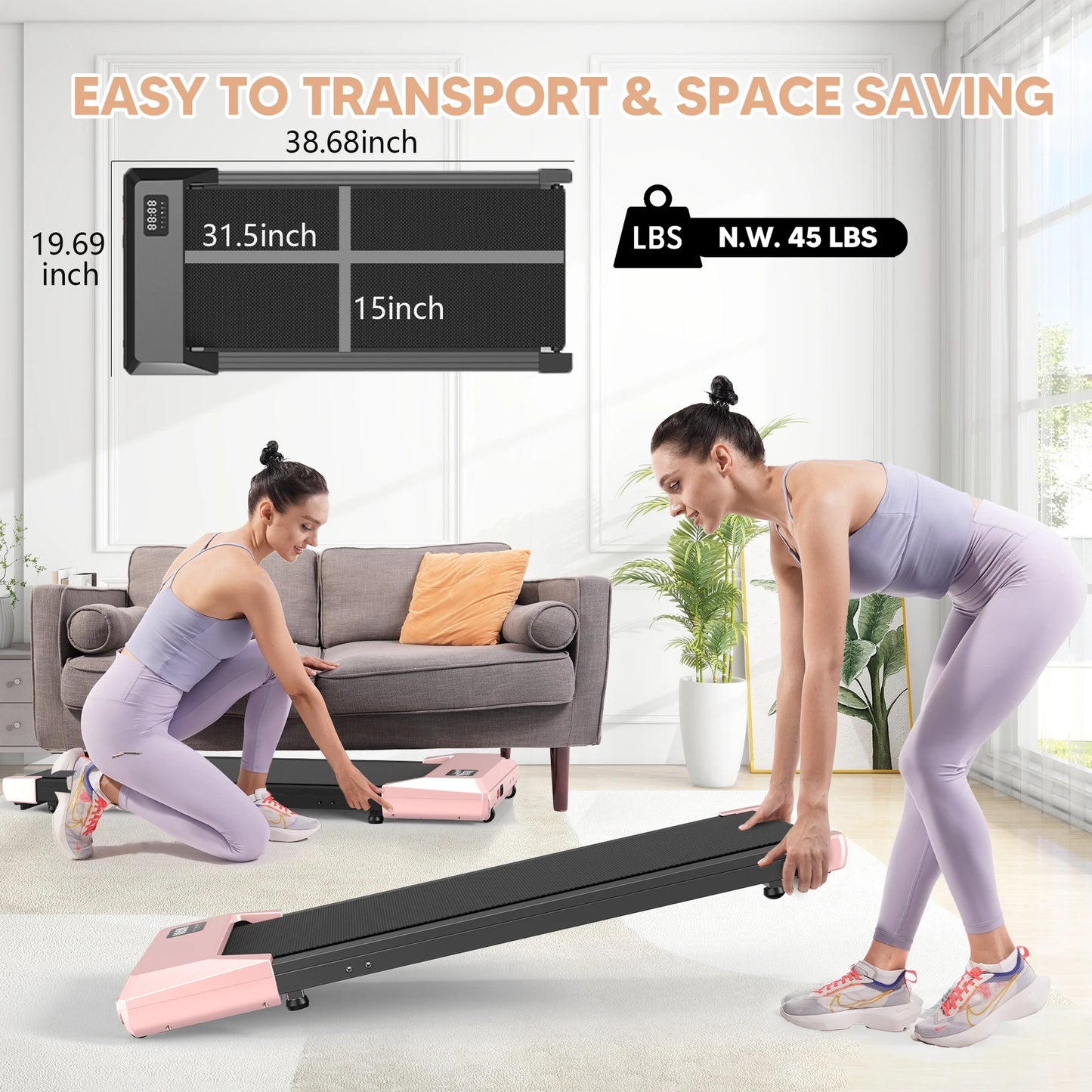 2in1 Run-Walking Pad Small Treadmill for Home&Office Under Desk Treadmill with LED Display 45db Quiet Portable Mini Treadmill