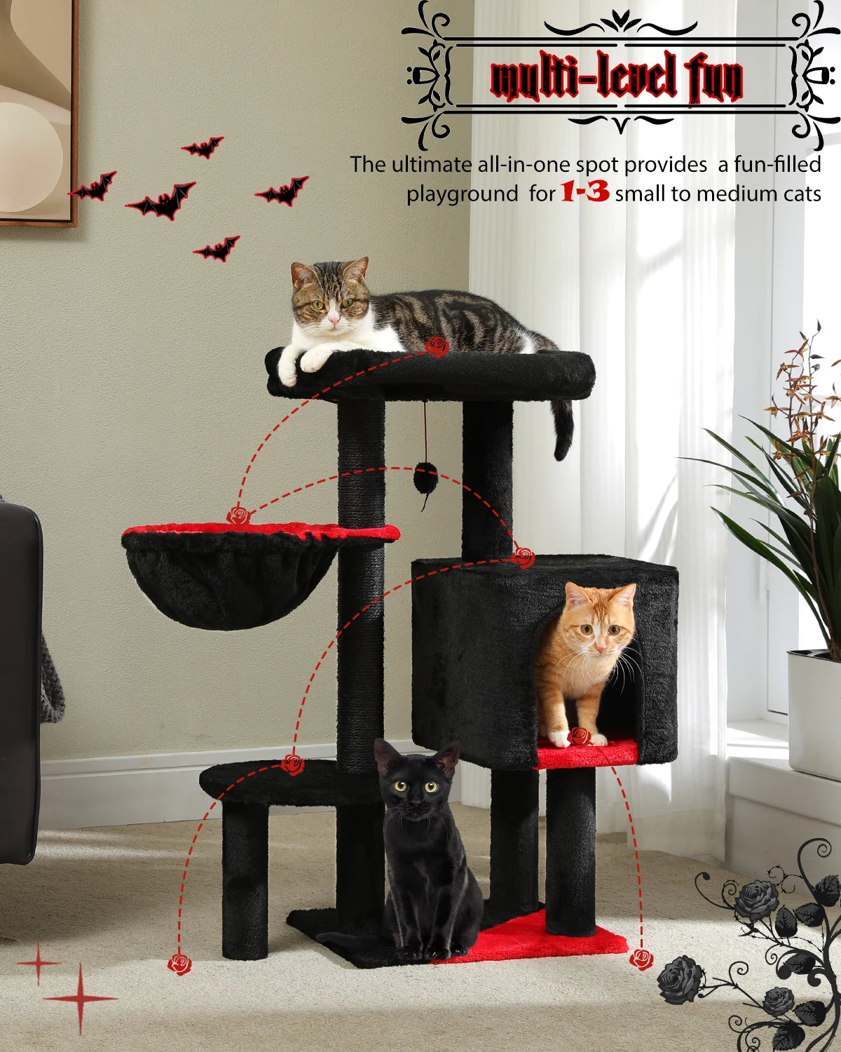 Luxury Cat Tree for Indoor Multi-Level Cat Tower with Condo Hammock Padded Perch Cat Scratching Post Cat Accessories Cat Toys