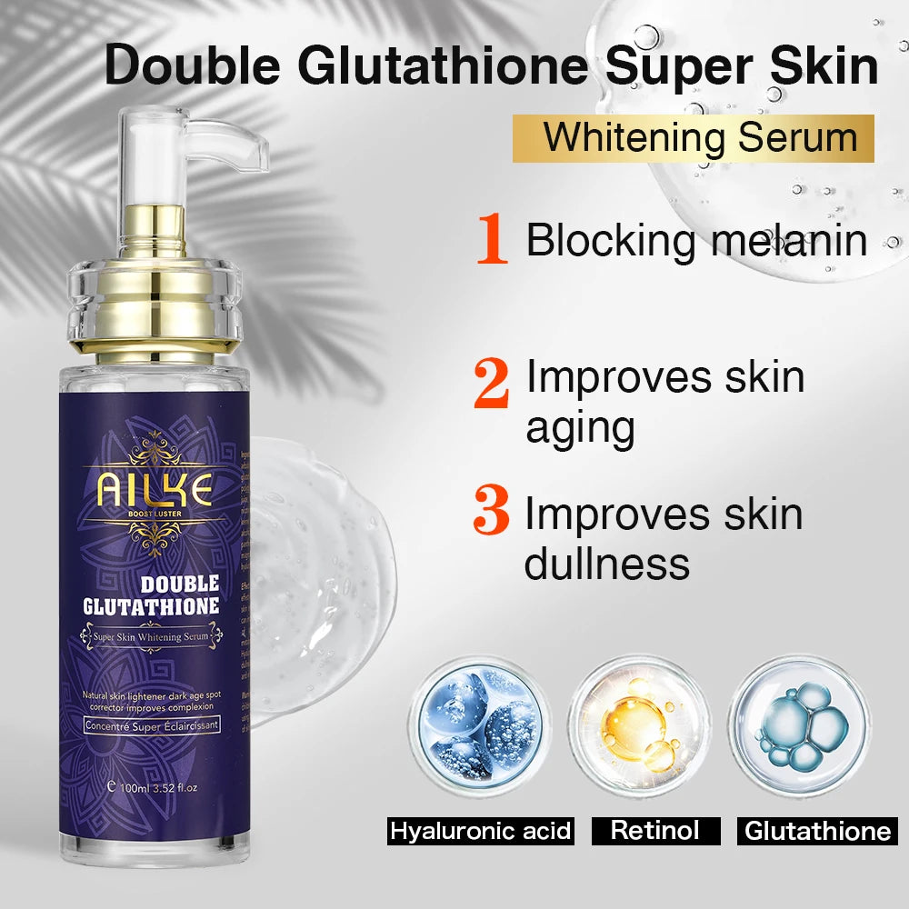 AILKE Hydrating & Brightening Serum for Dark Spots, Fine Lines and Wrinkles, With Collagen, Glutathione, For Face and Body Use