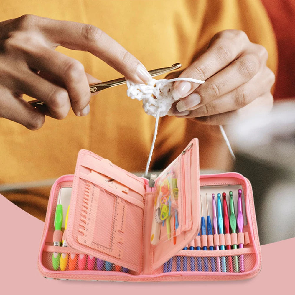 Aluminum Crochet Hooks Needles TPR Soft Handle Yarn Crochet Sets Comfortable Grip with Storage Bag for Sewing Weave Tool