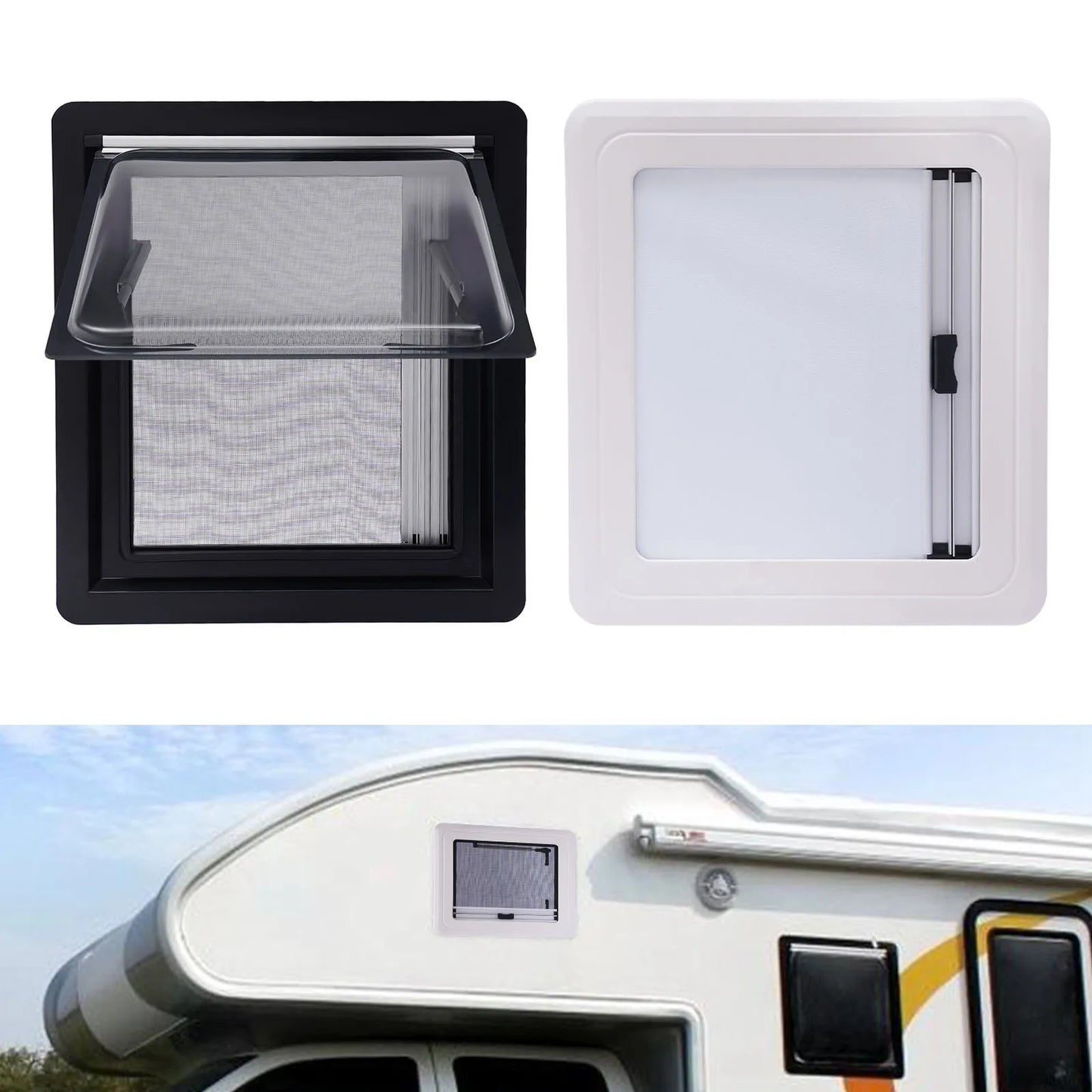450x500MM Push-Out RV Ventilation Window Caravan Camper Extrapolated Ventilation Window with Integrated Sunshade, 70° Adjustable