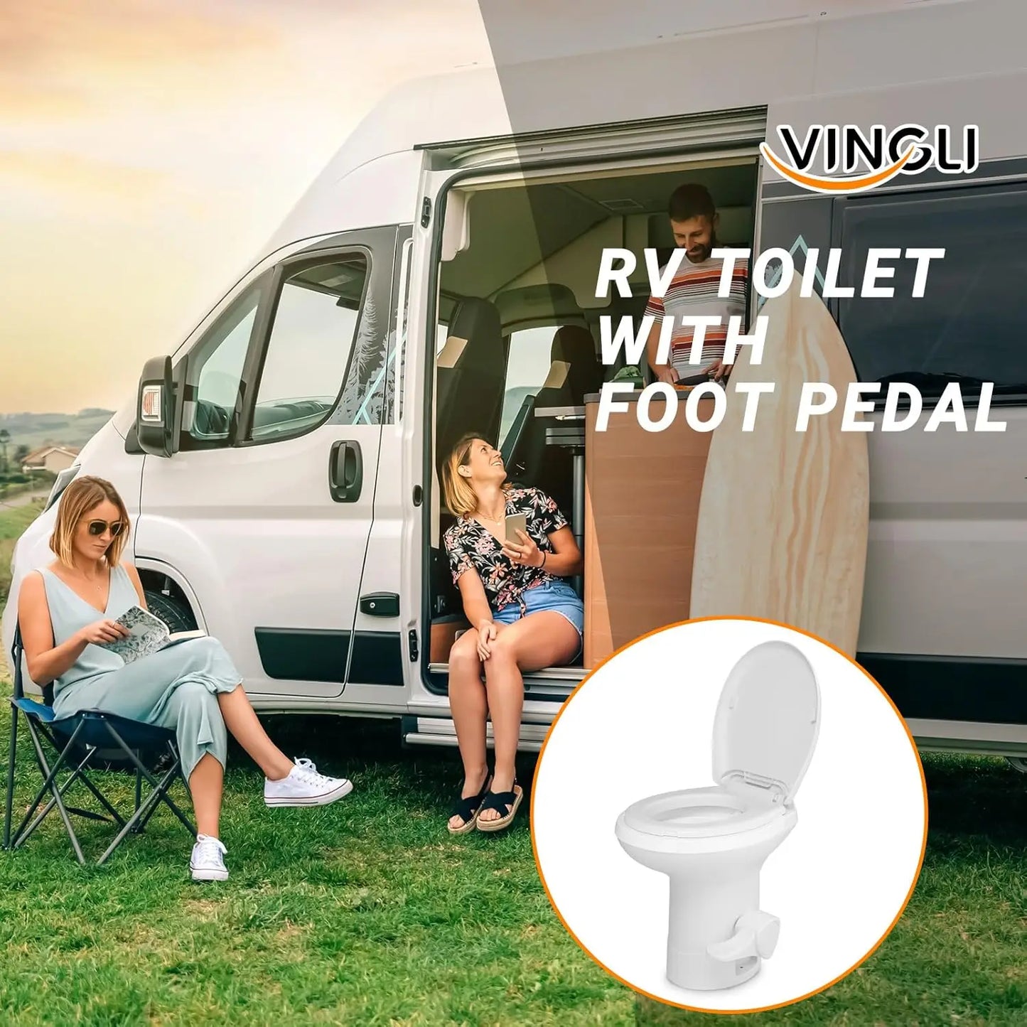 RV Toilet, Gravity Flush Toilet with Foot Pedal Flush,Standard Height Gravity Camper Toilet For RVs,Trailers,and Outdoor Campers
