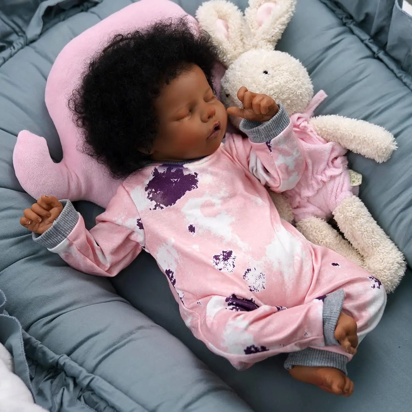 Lifelike Reborn Baby Dolls Black -17Inch Baby-Soft Body & Curls Realistic-Newborn Baby Dolls African American Real Life