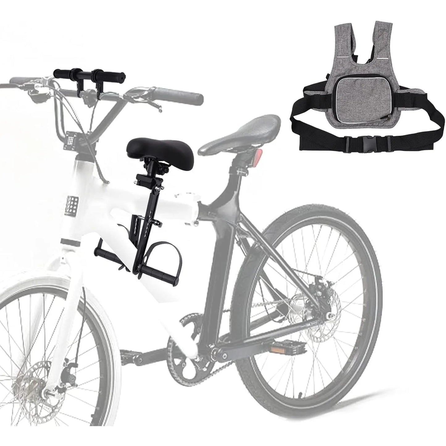 Front-Mounted Kids Bike Seat for Ages 3-6, Adjustable Safety Belt & Non-Slip Handle, Fits Most Mountain Bikes, Max Load 100kg