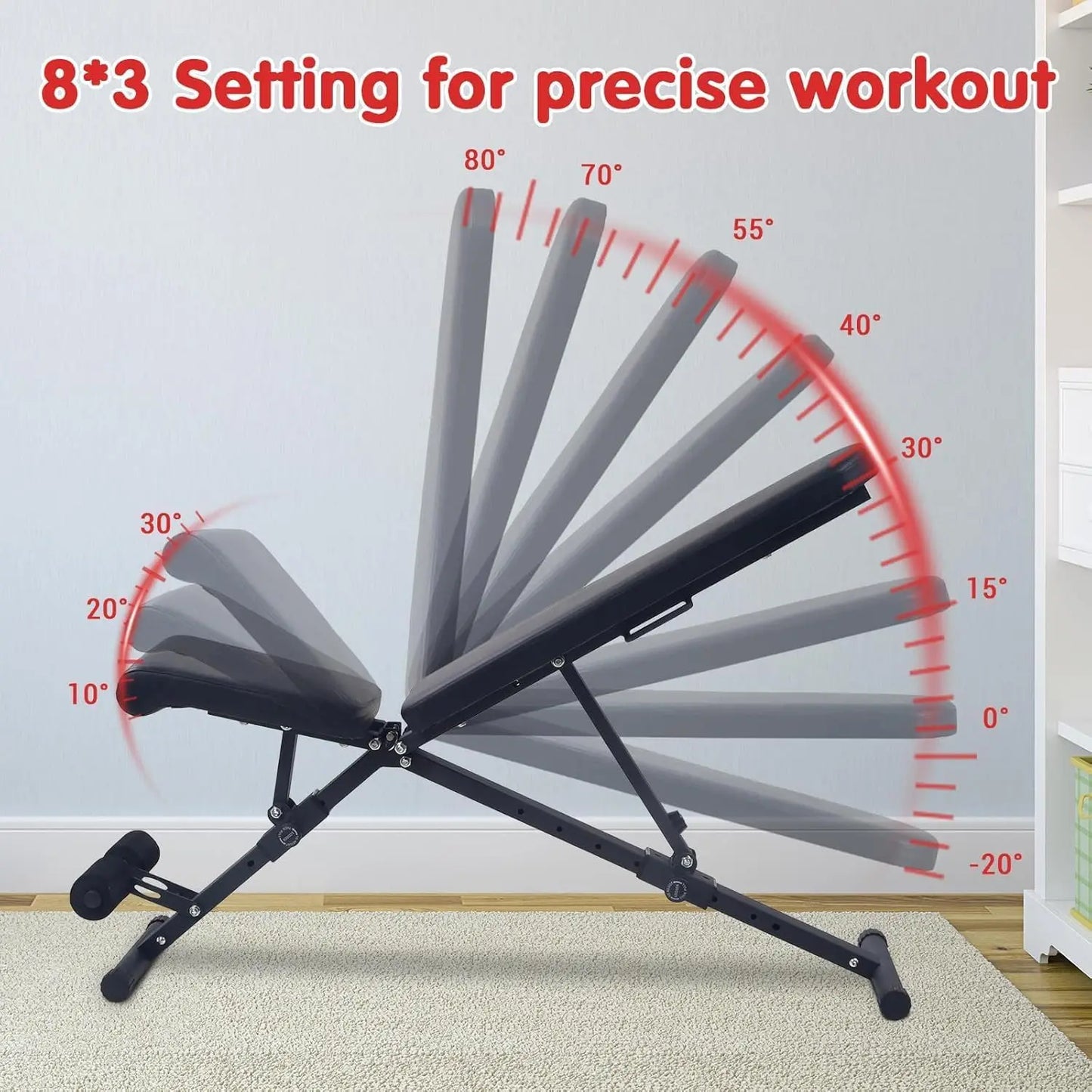 800lbs Capacity Adjustable Weight Bench 4X Stability Multi-Angle Fitness Bench for Strength Training Home Gym Full Body Workouts