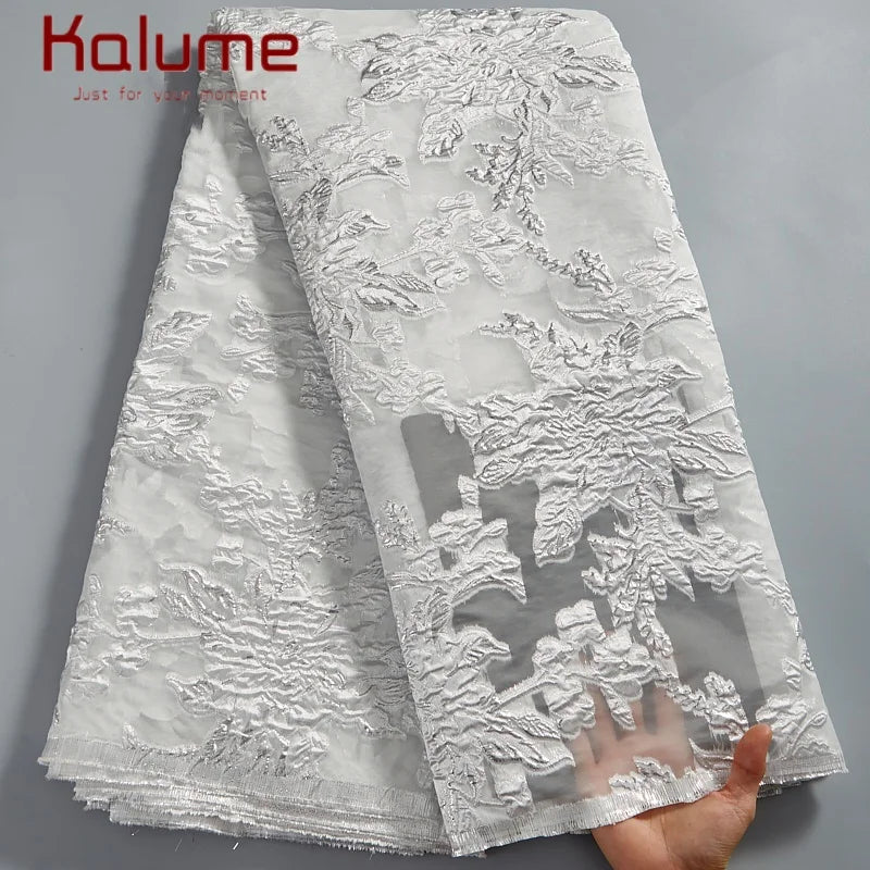 Latest Nigerian Laces Fabric 2025 Luxury 5 Yards African Jacquard Brocade Lace Fabric for Sewing Family Prom Dresses F4012
