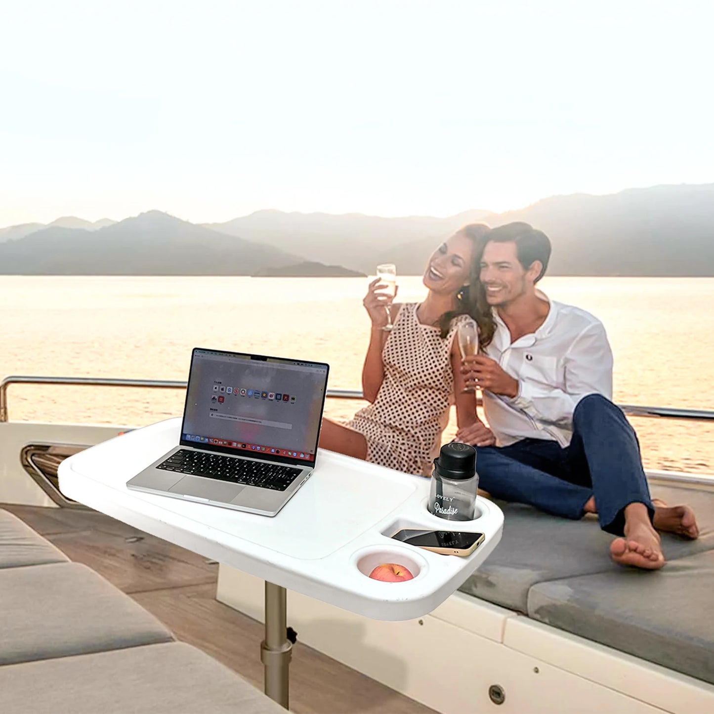 Removable RV Table Set – 34"x18" ABS Tabletop, Waterproof & Scratch-Resistant, Adjustable Height 17.8–27.2", for Camper, Boat